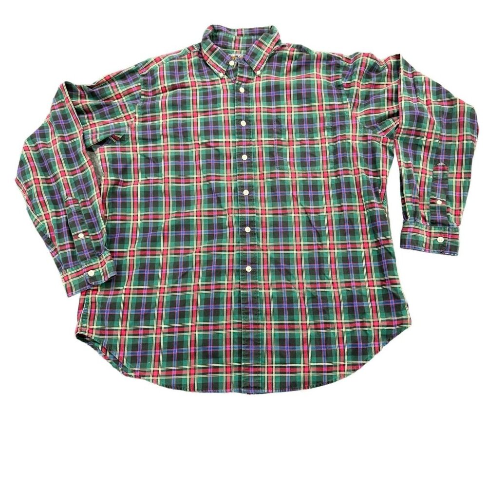 American Living Mens Shirt XL Green Plaid Long Sleeve Casual‎ Button Down Shirt